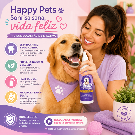 Happy Pets Enjuague Bucal:Dientes más blancos y saludables.