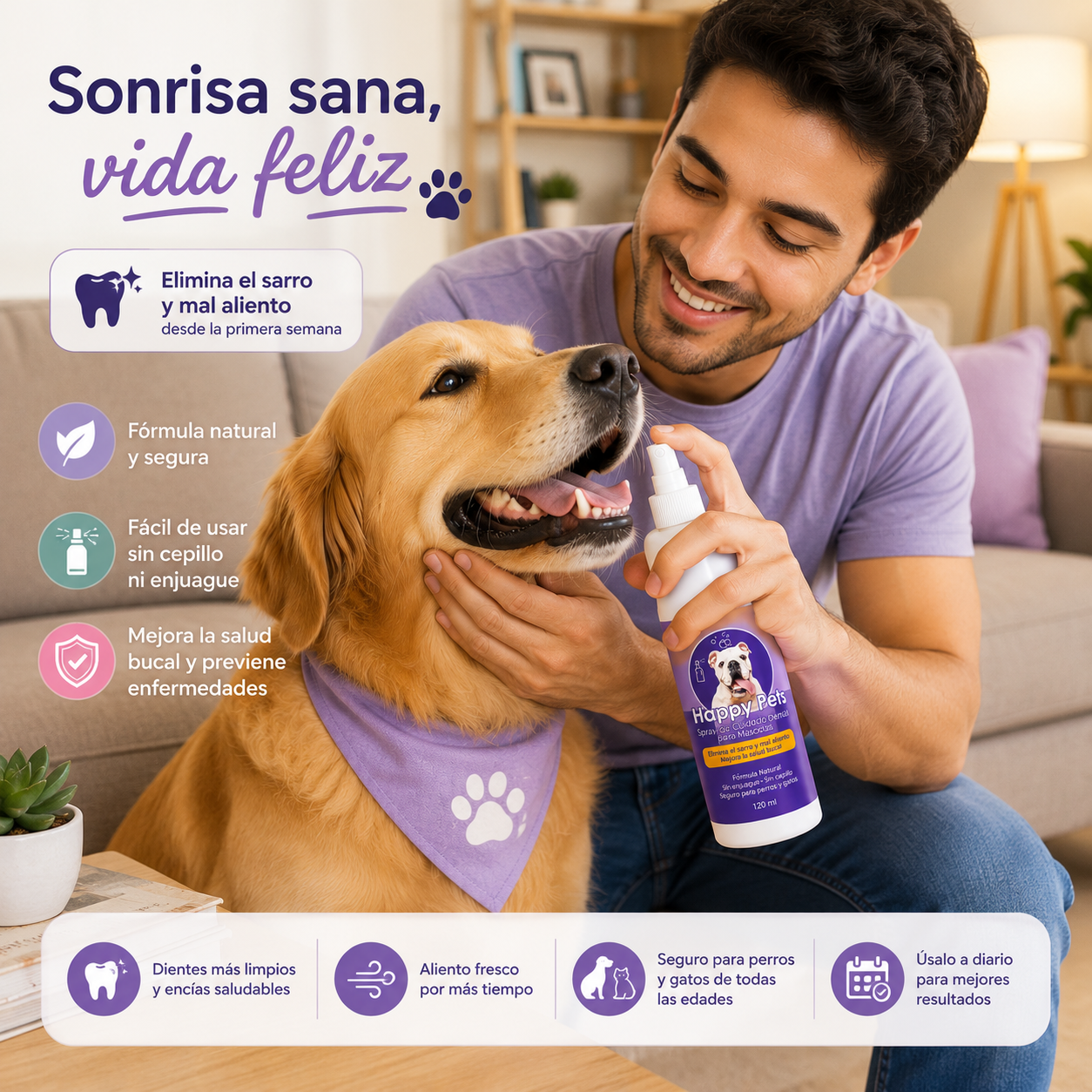 Happy Pets Enjuague Bucal:Dientes más blancos y saludables.